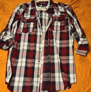 Long sleeve stylish shirt, JEANS BY BUFFALO brand, size Large, Red-black-white